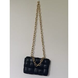 Woven Crossbody Bag With Top Handle And Gold Chain Black Cocktail Occasion